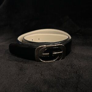 Gucci Black and Silver Leather Belt